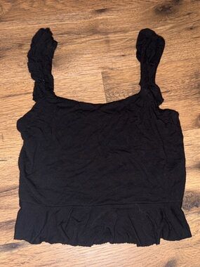 Aeropostale Black Ruffle-Hem Tank with Braided Straps